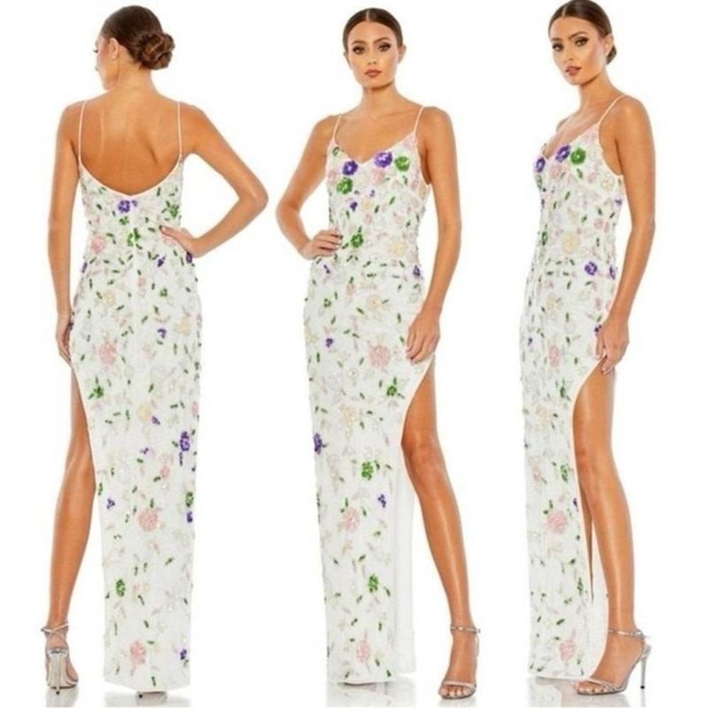 Mac Duggal 10893 Floral Embellished High Slit Sleeveless Dress Size 10 NWT $598
